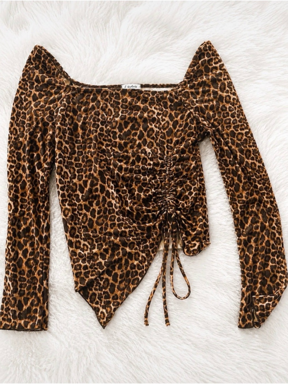 Leopard Print Ruched Long Sleeve Top - size L
